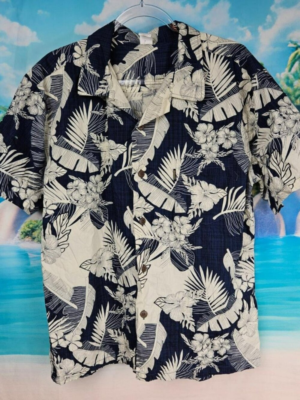 Palmwave Hawaiian Shirt Mens L Classic Floral Print Cotton Vacation Travel Summe